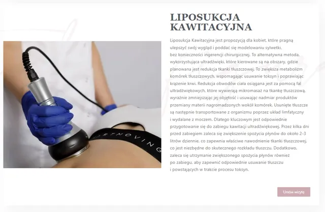 Liposukcja kawitacyjna — głowica ultradźwiękowa do redukcji lokalnej tkanki tłuszczowej w Studio Figura Włoszczowa