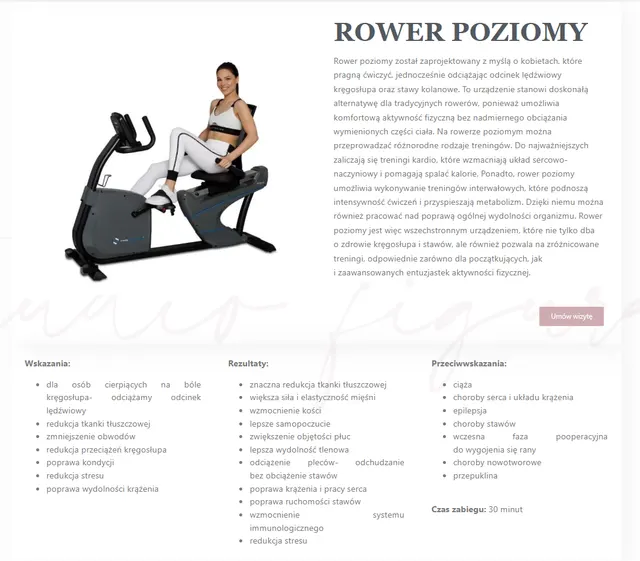 Rower poziomy — odciążający kręgosłup sprzęt cardio w Studio Figura Włoszczowa