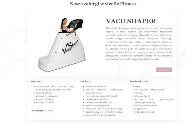 Vacu Shaper — kapsuła podciśnieniowa z bieżnią do treningu dolnych partii ciała w Studio Figura Włoszczowa